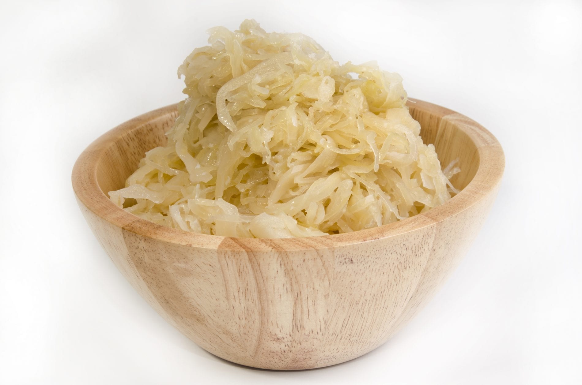 Homemade Sauerkraut In A Wooden Bowl